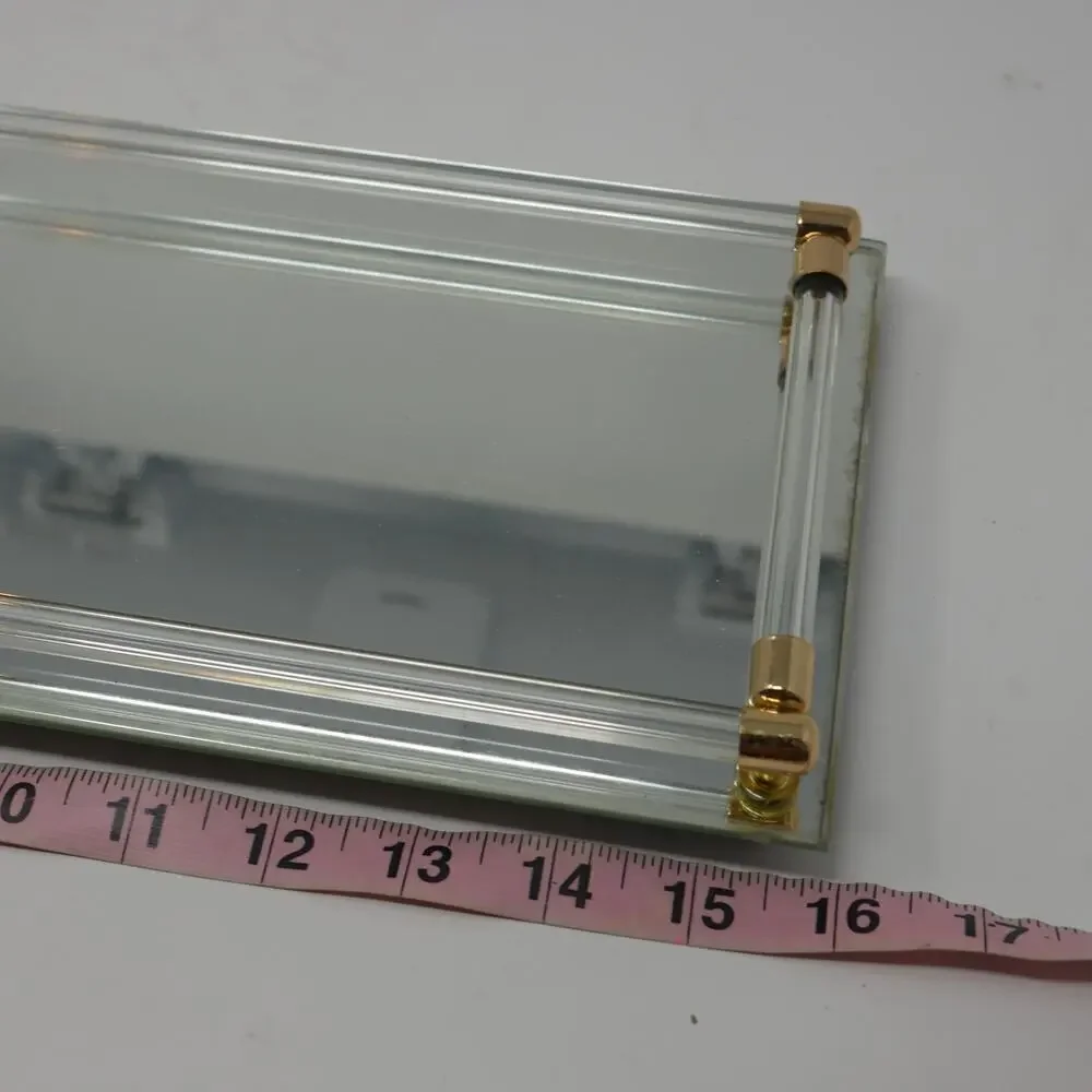 Vintage New Glass Brass Acrylic Vanity Tray 6x16